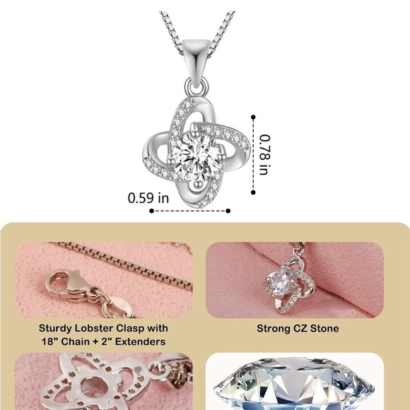 14K Gold Plated Cubic Zirconia Necklace, Love Knot Diamond Pendant Necklace - Picture 2 of 6